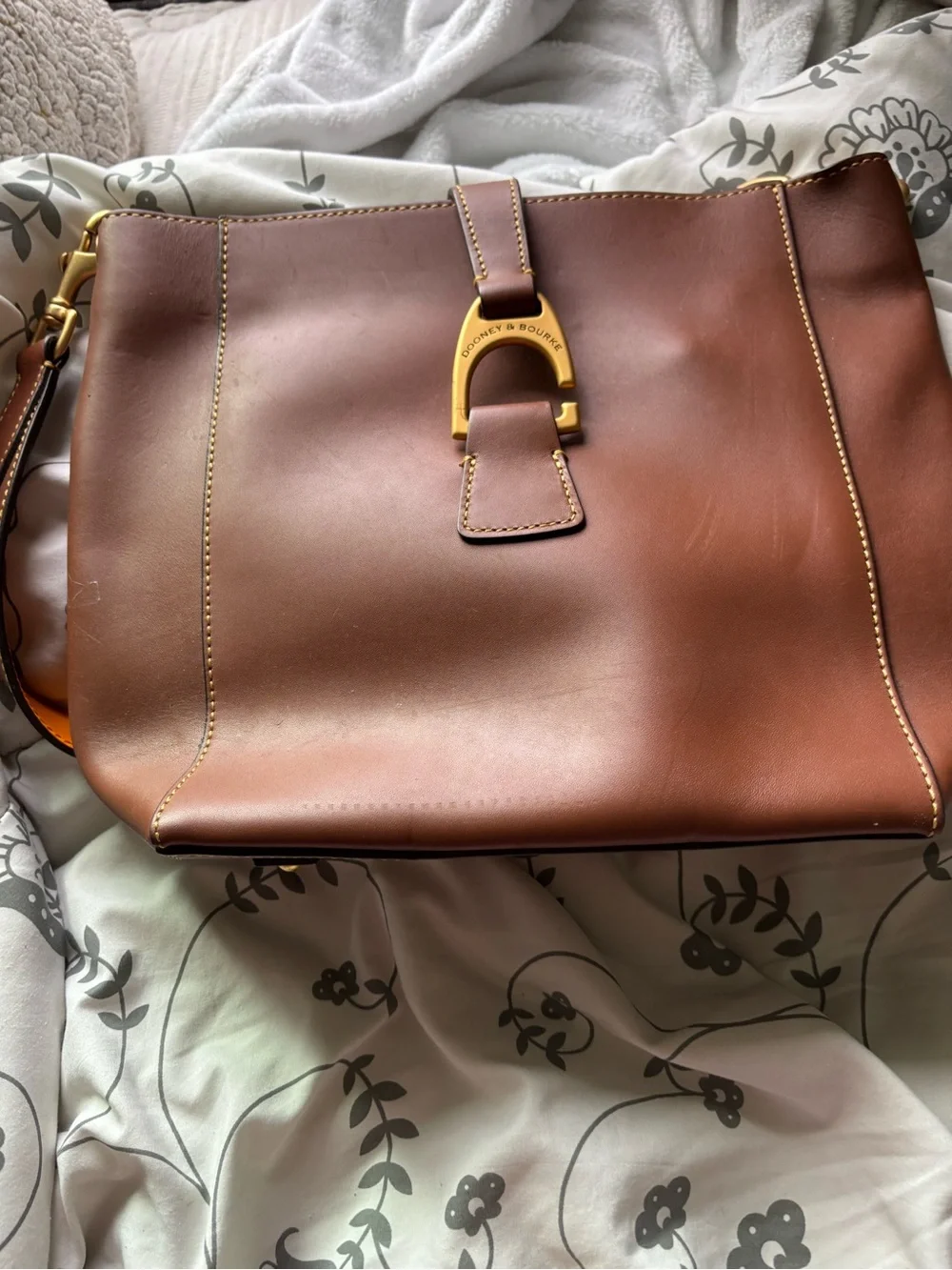 Dooney & Bourke Brown Leather Messenger with Gold Hardware Accent